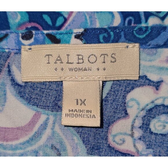 Talbots Woman 1X Blue White Pink Floral Print Blouse - Picture 3 of 6